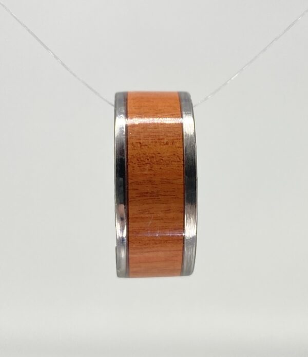 A wooden ring hanging from a string.