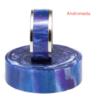 A blue ring sitting on top of a stand.