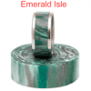 A green and white ring sitting on top of a pedestal.